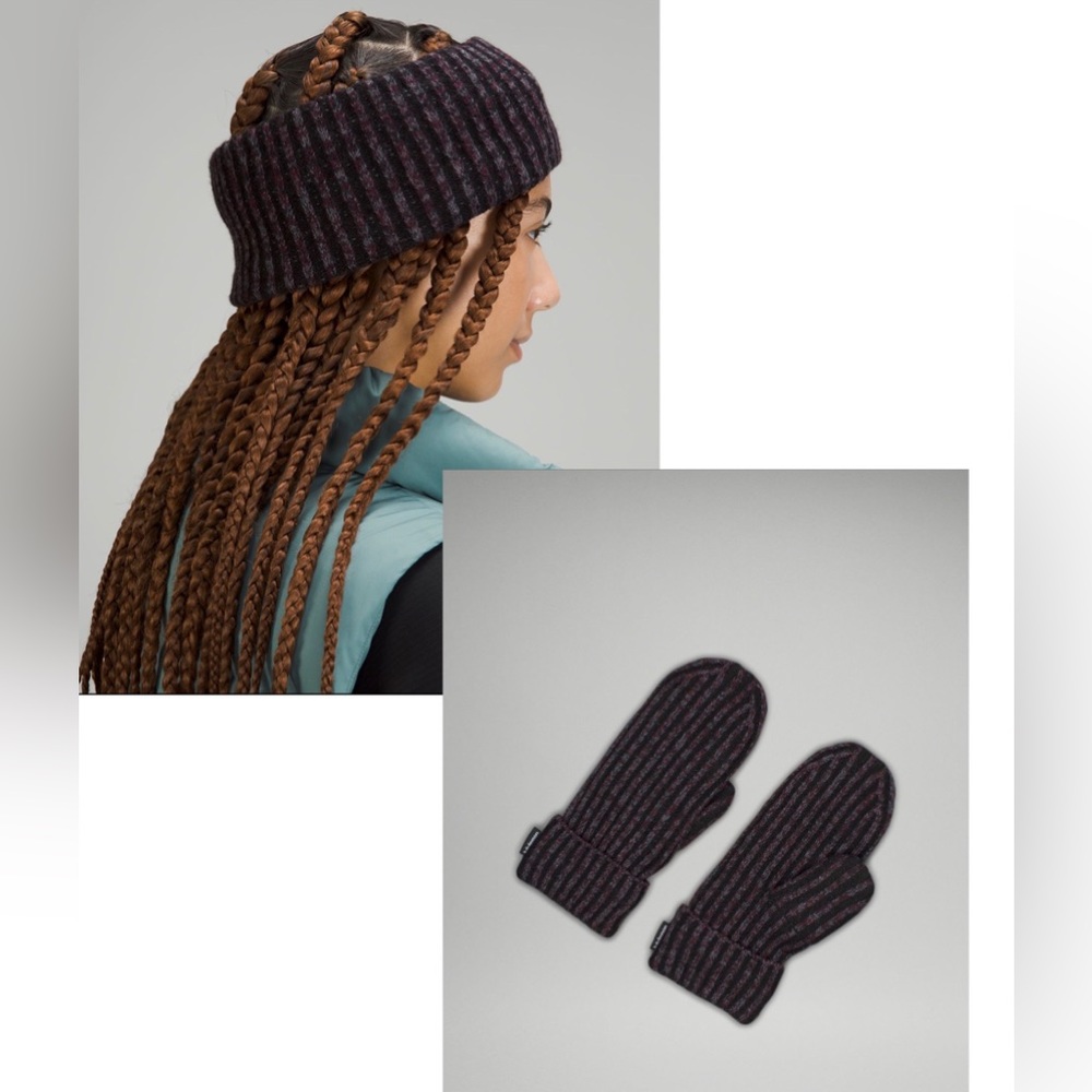 🍋 Lululemon Textured Fleece-Lined Knit Mittens AND Ear Warmer Set, NWT